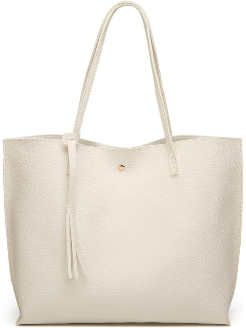 Women’s White Soft Faux Leather Tote Bag Tassel Large Shoulder Purse